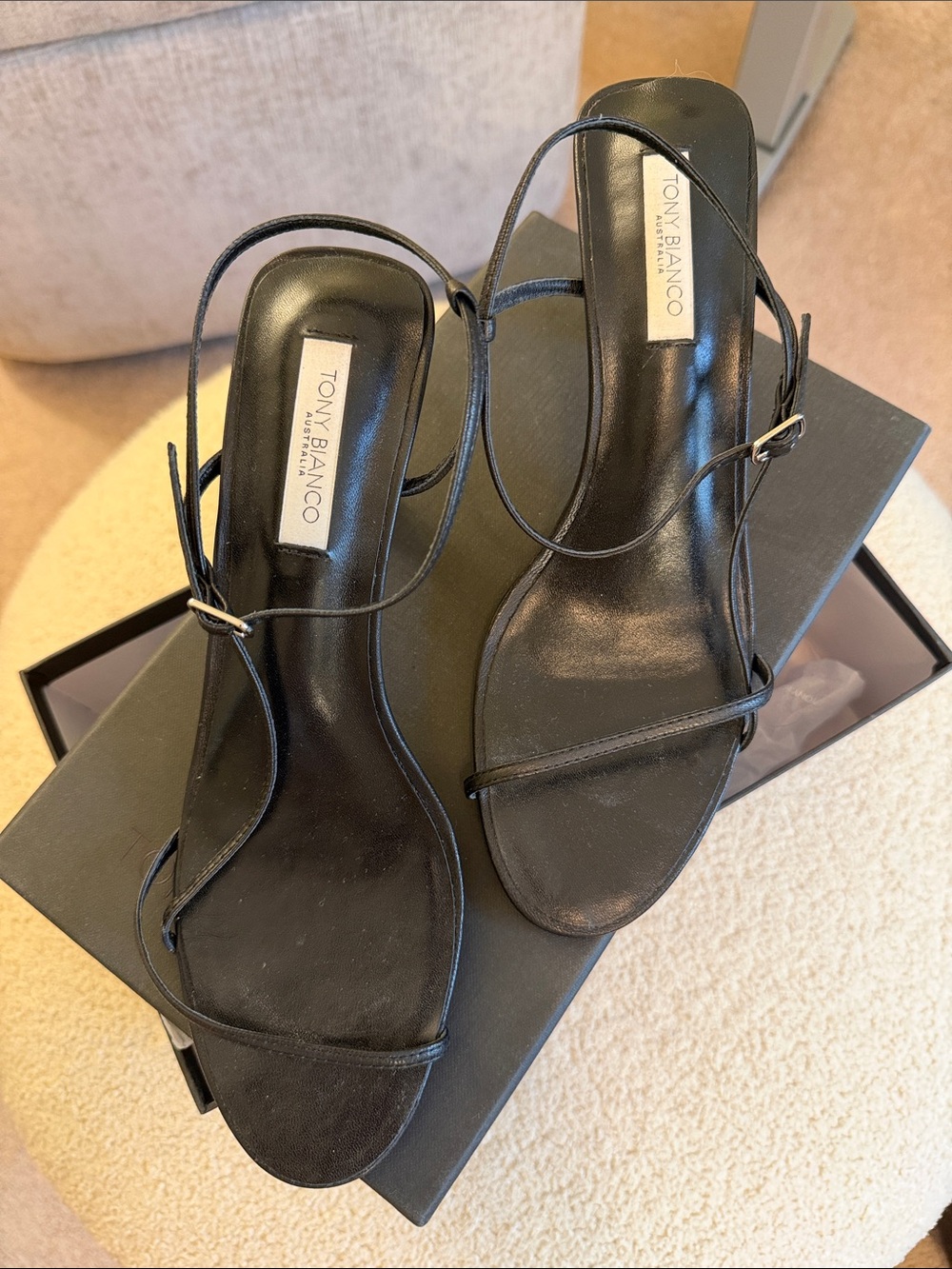 Tony Bianco Black Minimalist Strappy Heels